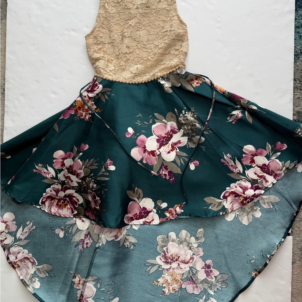 Speechless Lace Floral Hi-Low Dress Teal Cream Junior GirlSpecial Occasion Party